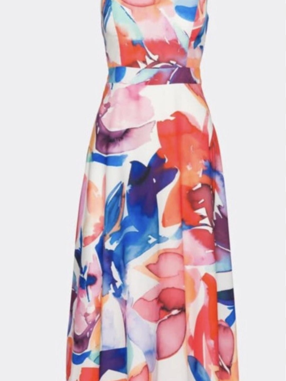 Tahari Levine Watercolor Floral Maxi Dress in Coral & Blue - Women